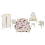 Ensemble de 6 mini - chambres � coucher en bois accessoires de meubles pour maison de poup�e 1:12