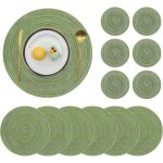 Ensemble de 6 sets de table et dessous de verre ronds verts antid�rapants et lavables r�sistants � la ...