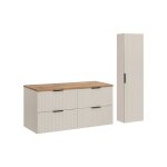 Ensemble adel cachemire meuble suspendu sous vasque avec plan chne 120 cm et colonne 35 x 140 cm