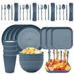Ensemble dassiettes �cologiques vaisselle en paille de bl� bol ramen assiettes � d�ner 48 pi�ces - bleu ...