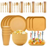 Ensemble dassiettes écologiques vaisselle en paille de blé bol ramen assiettes à dîner 48 pièces - jaune ... Ensemble dassiettes écologiques vaisselle en paille de blé bol ramen assiettes à dîner 48 pièces - jaune ...