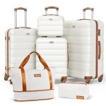 Ensemble de bagages - bazarland30 - 6 pi�ces - 4 valises rigides - sac en tissu - blanc