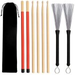 Ensemble de baguettes de batterie 2 paires de baguettes de batterie avec brosse métallique rétractable ... Ensemble de baguettes de batterie 2 paires de baguettes de batterie avec brosse métallique rétractable ...