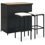 Ensemble de bar en r�sine tress�e - vidaxl - 3 pi�ces - noir - r�sine tress�e - acier - bois dacacia ...