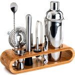 Ensemble de barman - zeminpeoel - shaker cobbler 550 ml - 10 outils - support en bambou - antirouille ...