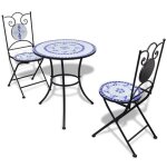 Ensemble de bistrot en c�ramique - jill - 3 pi�ces - bleu et blanc - table 60x70 cm - chaise 37x44x89 ...