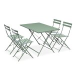 Salon de jardin bistrot pliable - emilia rectangulaire vert de gris - table 110x70cm avec quatre chaises ...