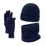 Ensemble bonnet écharpe et gants - noir et bleu foncé - acrylique - hiver - mixte Ensemble bonnet écharpe et gants - noir et bleu foncé - acrylique - hiver - mixte