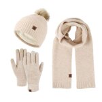 Ensemble bonnet charpe et gants pour femme bonnet dhiver 3 pices cache - cou et gants bonnet gants ...