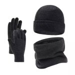 Ensemble bonnet écharpe et gants - noir et gris - acrylique - hiver - mixte Ensemble bonnet écharpe et gants - noir et gris - acrylique - hiver - mixte