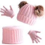 Ensemble bonnet tricoté enfants hiver chapeau Écharpe gants - amoune - rose - enfant Ensemble bonnet tricoté enfants hiver chapeau Écharpe gants - amoune - rose - enfant