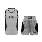 Ensemble boxe enfants - pss - 2 pièces - débardeur 100% polyester - short 100% satin - gris Ensemble boxe enfants - pss - 2 pièces - débardeur 100% polyester - short 100% satin - gris