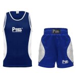 Ensemble boxe enfants - pss - bleu - dbardeur 100% polyester - short 100% satin - respirant