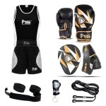 Ensemble boxe enfants - pss - kit 6 pièces - gants 4oz - short & débardeur - accessoires noir Ensemble boxe enfants - pss - kit 6 pièces - gants 4oz - short & débardeur - accessoires noir