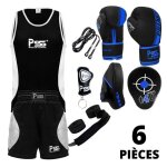 Ensemble boxe enfants - pss - kit 6 pi�ces - noir / bleu - 3 - 14 ans - gants inclus