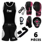 Ensemble boxe enfants - pss - kit 6 pi�ces - noir / rose - 3 - 14 ans - gants & accessoires