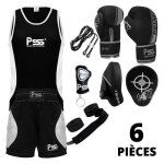 Ensemble boxe enfants - pss - kit 6 pièces - short & débardeur - gants 4 oz - noir / gris Ensemble boxe enfants - pss - kit 6 pièces - short & débardeur - gants 4 oz - noir / gris