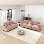 Ensemble de canap�s 3 places et 2 places en chenille rose - salon scandinave avec coussins - combinaison ...