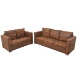 Ensemble de canap�s cuir daim artificiel - vidaxl - 2 pi�ces - marron - aspect daim vintage - coussin ...