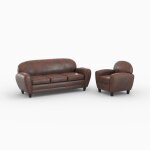 Ensemble canap� et fauteuil marron vieilli 4 places - club - rendez - vous d�co