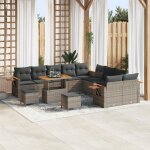 Ensemble de canap�s de jardin 13 pi�ces avec coussins gris poly rattan acacia ensemble de salle � manger ...