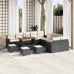 Ensemble de canap� de jardin de 14 pi�ces avec coussins noir poly rotin acacia ensemble de salle � manger ...