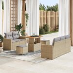 Ensemble de canaps de jardin 8 pices avec coussins beige en rotin synthtique acacia ensemble de salle ...