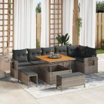 Ensemble de canap�s de jardin 9 pi�ces avec coussins gris en rotin synth�tique acacia ensemble de salle ...