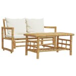 Ensemble de canap�s de jardin en bambou - burke - 2 pi�ces - coussins blanc cr�me - bambou - table 90x50x45 ...