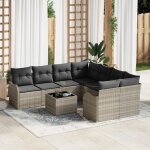 Ensemble de canap� de jardin vidaxl 9 pi�ces avec coussins gris clair en rotin synth�tique canap� de ...