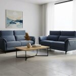 Ensemble canap� relax �lectrique 3 places + canap� fixe 2 places bi - mati�re bleu - celeste