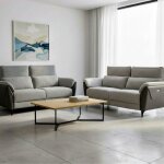 Ensemble canap� relax �lectrique 3 places + canap� fixe 2 places bi - mati�re gris - celeste