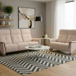 Ensemble canap� relax �lectrique 3 places + canap� fixe 2 places tissu maill� beige - austral