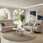 Ensemble canap� relax �lectrique 3 places + canap� fixe 2 places tissu maill� beige - lama