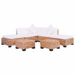Ensemble de canap�s en rotin - vidaxl - 18 pi�ces - rotin naturel - bois dacajou - coussins blancs - ...
