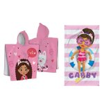 Ensemble cape de bain et drap de plage imprim�s 100% coton - gabby et la maison magique duo et pink