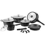 Ensemble de casseroles et po�les antiadh�sives 14 pi�ces en pierre de lave noire rl - es1014m