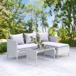 Ensemble de chaises de jardin en rotin - bigzzia - table basse chaise double banc - 4 personnes - gris ...