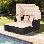 Ensemble de chaises longues de jardin giantex - en rotin - 2 personnes - toit pare - soleil pliable - ...