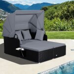 Ensemble de chaises longues de jardin giantex - transat en rotin - 2 personnes - toit pare - soleil pliable ...