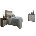 Ensemble chambre adulte ( tête de lit + chevet + commode ) coloris chêne albar / blanc Ensemble chambre adulte ( tête de lit + chevet + commode ) coloris chêne albar / blanc