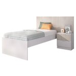 Ensemble chambre enfant avec couchage 90 x 190 cm + chevet imitation lamelles chne naturel blanc