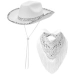 Ensemble chapeau de cowgirl � paillettes et bandana � franges pour femme ? chapeau de cowboy scintillant ...