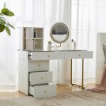 Coiffeuse avec miroir led luminosity r�glable plateau transparent en verre tremp� 5 tiroir120 x 45 x ...