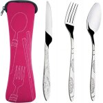 Ensemble de couverts de camping 3 pi�ces en acier inoxydable avec sac en n�opr�ne pour les voyages et ...