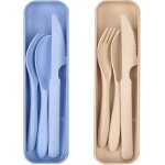 Ensemble de couverts de voyage avec �tui lot de 2 couverts en plastique r�utilisables fourchettes cuill�res ...