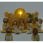 Ensemble de cr�che miniature illumin�e de 11 pi�ces avec figurines peintes � la main affichage stable ...
