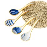 Ensemble de cuillres  soupe japonaises en cramique  long manche pour nouilles pho ramen wonto