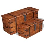 Ensemble de deux coffres de rangement bois massif marron 83x33x37cm coffre de stockage exquise table ... Ensemble de deux coffres de rangement bois massif marron 83x33x37cm coffre de stockage exquise table ...