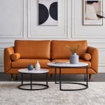 Ensemble de deux tables basses rondes noir plateau en marbre et structure en m�tal convenant au salon ...